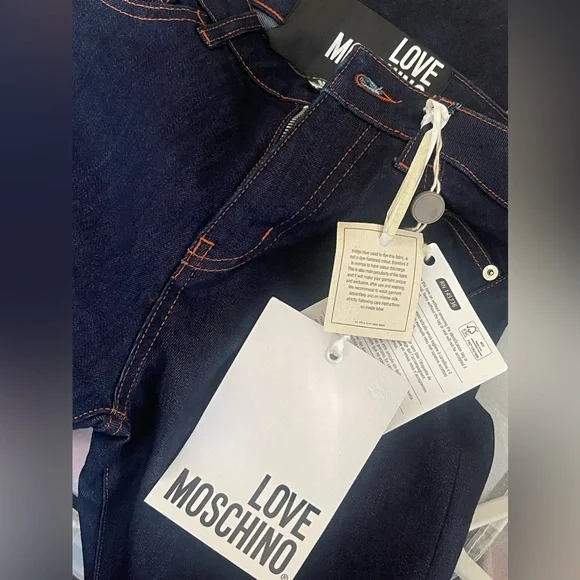 NWT LOVE MOSCHINO Mid-rise slim-leg dark denim jeans Size 26 - Picture 9 of 15